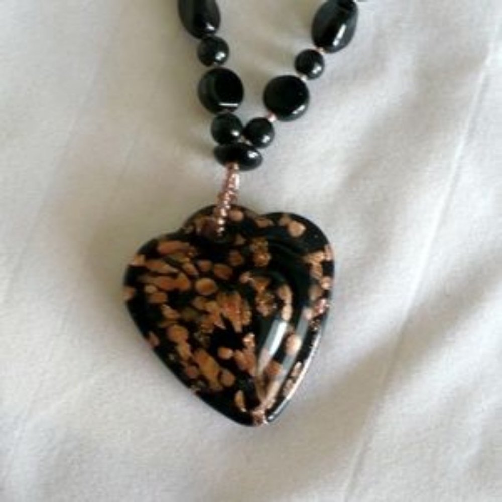 ❤️Brown & Copper Lampwork Pendant Beaded Necklace